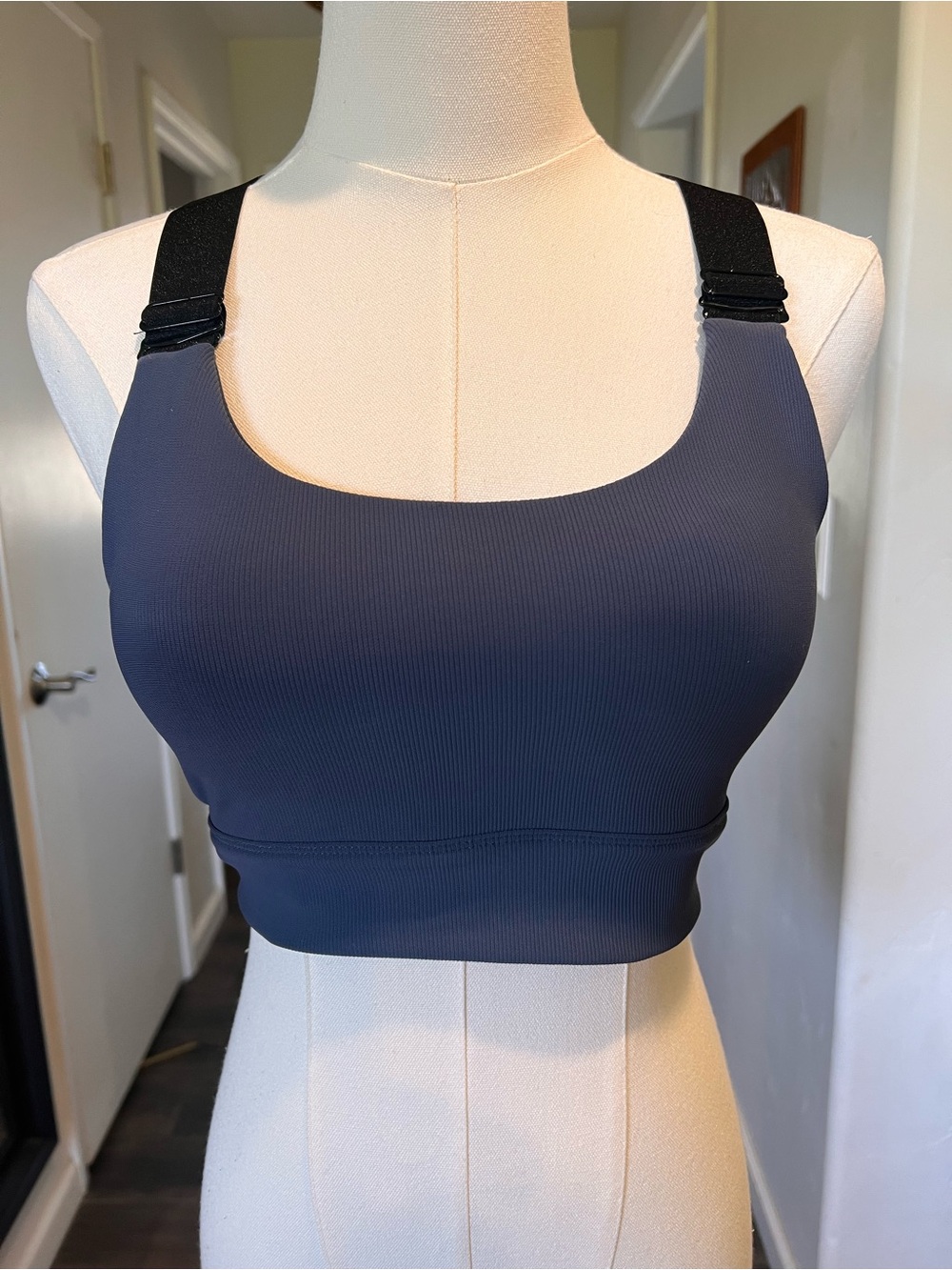 Wilo Ribbed Scoop Sports Bralette in Charcoal with Black Straps